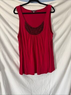 Cable & Gauge Deep Red Scoop Tank with Black Beaded Yoke